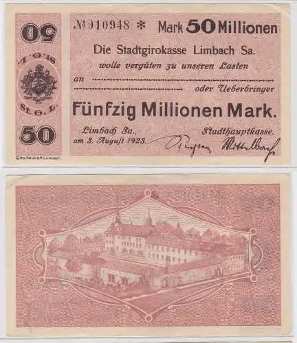 50 Millionen Mark Banknote Stadtgirokasse Limbach 3.8.1923 (121448)