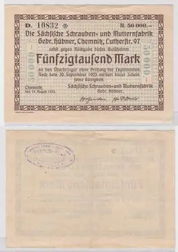 50000 Mark Banknote Chemnitz sächs. Schrauben & Mutternfabrik 14.8.1923 (121668)