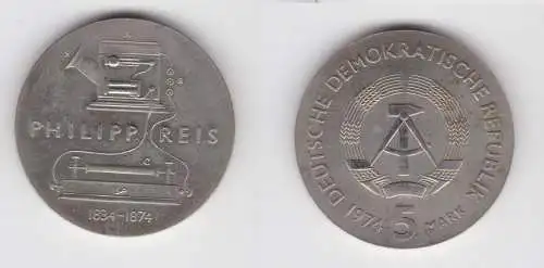 DDR Gedenk Münze 5 Mark Philipp Reis 1974 Stempelglanz (137121)