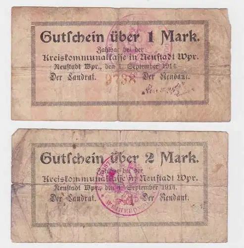 2 Banknoten Neustadt in Westpreußen Wejherowo 1.9.1914 (122320)