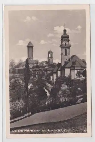 52475 Ak Die drei Wahrzeichen von Auerbach im Vogtland um 1935