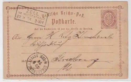 97595 DR Ganzsachen Postkarte Plattenfehler P2/6b Zell nach Strassburg 1874