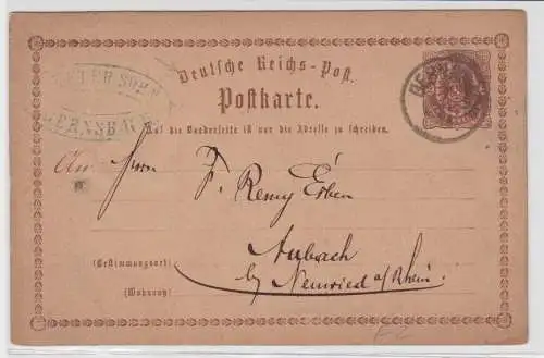 97462 DR Ganzsachen Postkarte Plattenfehler P2F2 Gernsbach nach Aubach 1873