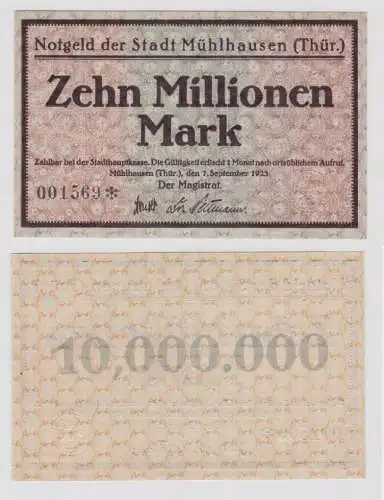 10 Millionen Mark Banknote Inflation Stadt Mühlhausen 7.9.1923 (146355)