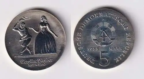 DDR Gedenk Münze 5 Mark Caroline Neuber 1985 Stempelglanz (136979)