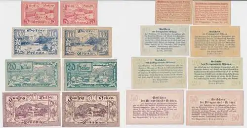 8 Banknoten 5 bis 50 Heller Notgeld Gemeinde Grünau (142814)