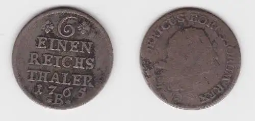 1/6 Taler Silber Münze Preussen Friedrich 1765 B s/ss (154211)