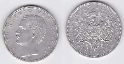 5 Mark Silbermünze Bayern König Otto 1908 Jäger 46  (125485)