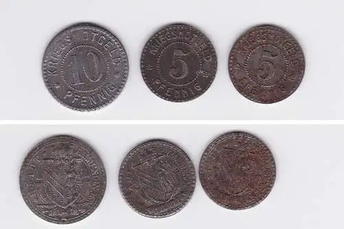 2 x5 und 10 Pfennig Eisen Notgeld Münzen Stadt Emmendingen 1914/18 (103987)