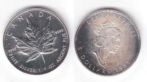 5 Dollar Silber Münze Kanada Meaple Leaf 1995 1 Unze Feinsilber (114396)