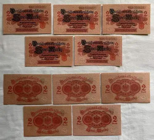 5 x 2 Mark Darlehnskassenschein 12.8.1914 mit fortlaufender Nummer UNC (151982)