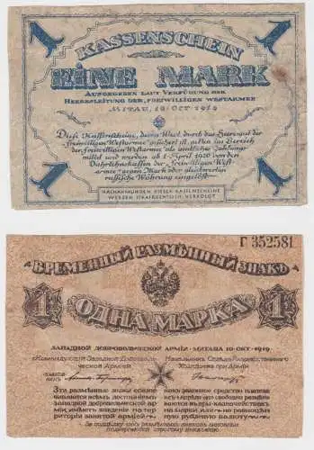 1 Mark Kassenschein Banknote freiwillige Westarmee Mitau 1919 (151808)