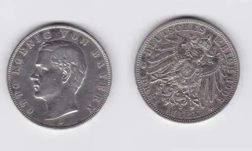 3 Mark Silbermünze Bayern König Otto 1908 Jäger 47 ss+ (151352)