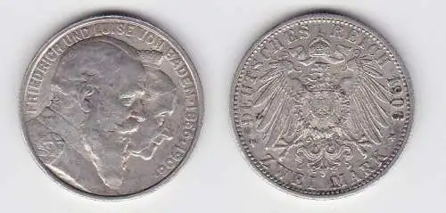 2 Mark Silbermünze Baden goldene Hochzeit 1906 Jäger 34 ss+ (150701)