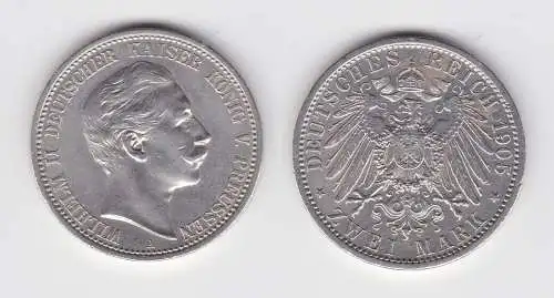 2 Mark Silbermünze Preussen Kaiser Wilhelm II 1905 Jäger 102 f.vz (141579)