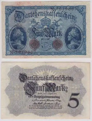 seltener 5 Mark Darlehnskassenschein 5.8.1914 Rosenberg Nr.48 b (156579)