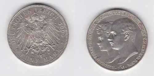 5 Mark Silbermünze Mecklenburg-Schwerin 1904 Hochzeit Jäger 87 Stgl. (111166)