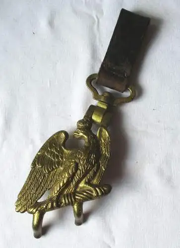 Preußen großer Trommelhaken mit Lederschlaufe vergoldeter Adler 1.WK (125707)