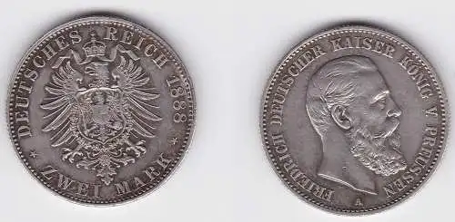 2 Mark Silber Münze Preussen Kaiser Friedrich 1888 vz+ (150019)