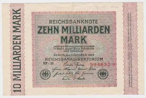 10 Milliarden Mark Banknote Berlin 1.10.1923 Rosenberg 114 a (140155)