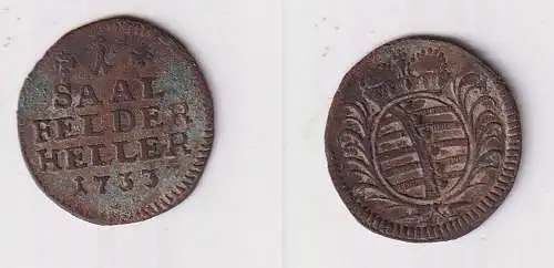 1 Heller Kupfer Münze Sachsen Coburg Saalfeld 1733 ss+ (123588)