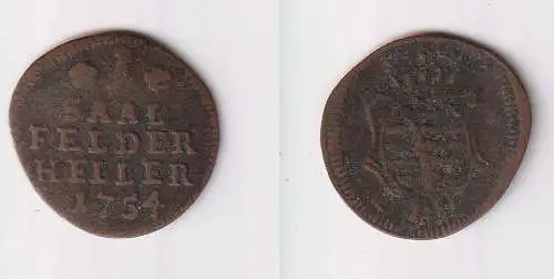 1 Heller Kupfer Münze Sachsen Coburg Saalfeld 1754 ss (126813)