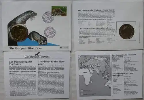 Numisbrief Fischotter mit 5 Dollar Münze Cook Islands 1991 (167963)