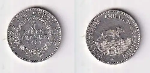 1/6 Taler Silber Münze Anhalt Bernburg 1861 A Stgl. (152139)