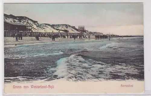 73457 AK Gruss aus Westerland-Sylt - Herrenbad mit Umkleiden 1909