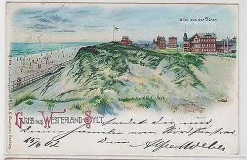 64242 Ak Lithographie Gruß aus Westerland Sylt Blick aus den Dünen 1902