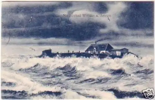 20893 Ak Nordseebad Wittdün Amrum Hallig im Sturm 1909