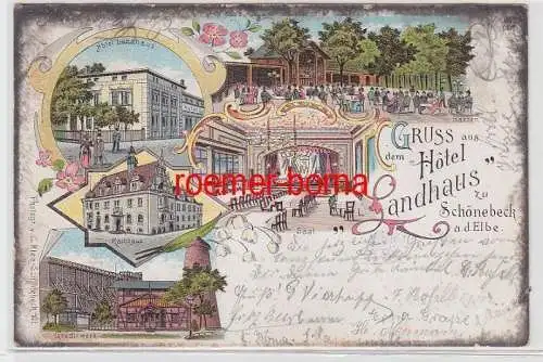 72529 Ak Lithografie Gruss aus dem Hotel Landhaus zu Schönebeck a.d. Elbe 1907