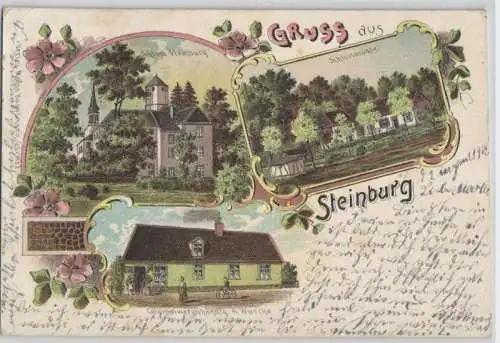 92594 Ak Lithographie Gruß aus Steinburg Kolonialwarenhandlung usw. 1902