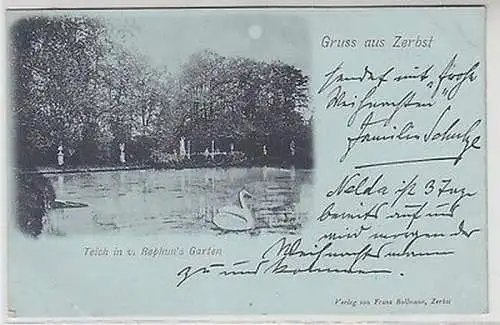 60047 Mondscheinkarte Gruß aus Zerbst Teich in v. Rephuhns Garten1896