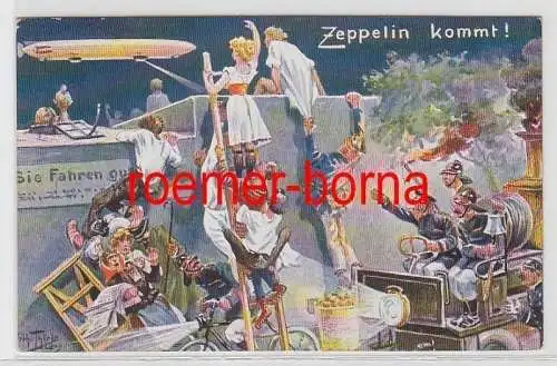 29494 Arthur Thiele Künstler Ak 'Zeppelin kommt!' 1909