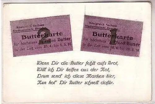 13767 Reim Ak Lebensmittelmarke Butterkarte Königreich Sachsen um 1915