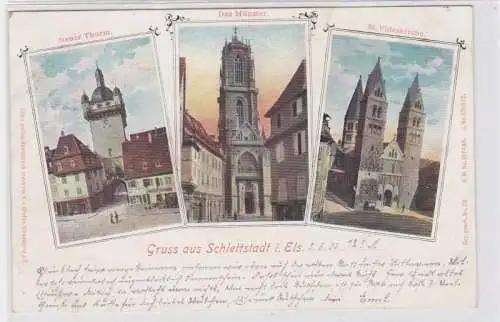 02152 Ak Gruss aus Schlettstadt im Elsass Stadtansichten 1903