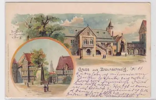 71828 AK Gruss aus Braunschweig - Burgplatz mit Denkmal & Burg 1899