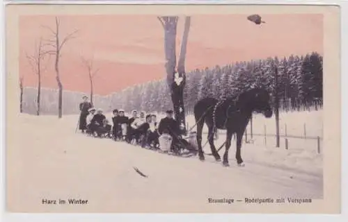 95308 Ak Harz im Winter - Braunlage im Harz, Rodelpartie mit Vorspann 1920