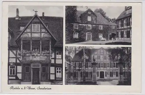 90947 AK Rinteln an der Weser, Sanatorium - Alter Giebel & Eingangspforte 1955