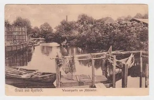 47574 Ak Gruß aus Rostock Wasserpartie am Mühlentor1906