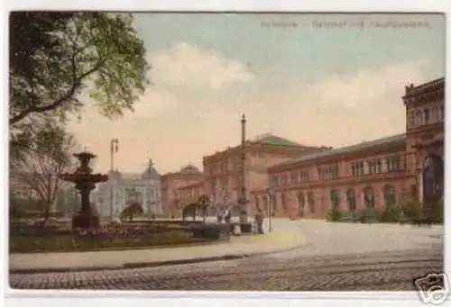 07585 Ak Hannover Bahnhof mit Hauptpostamt 1912