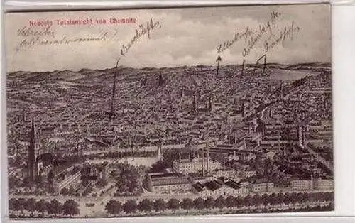 21516 Ak Chemnitz neueste Totalansicht mit Fabrik 1912