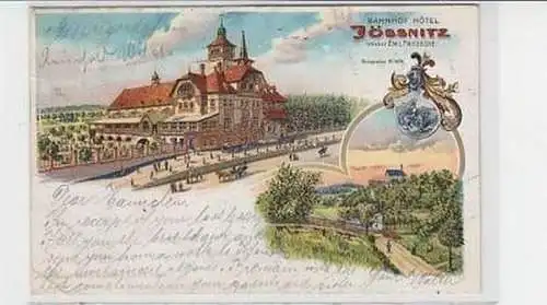 35970 Ak Lithographie Jössnitz Bahnhof Hotel 1907