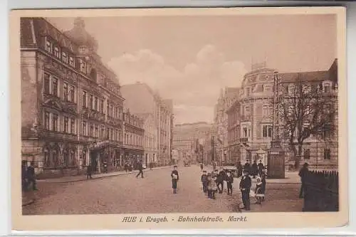 27436 Ak Aue im Erzgebirge Bahnhofstraße Markt um 1910