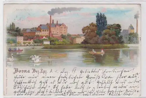 62128 Ak Lithographie Borna Bez. Leipzig Breiter Teich mit Brauerei 1899