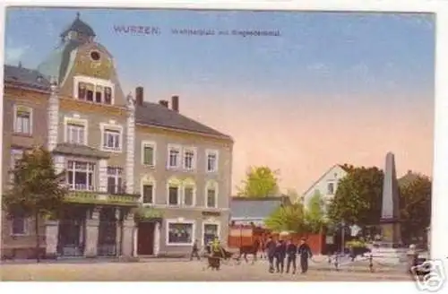 18972 Ak Wurzen Wettinerplatz mit Siegesdenkmal 1912