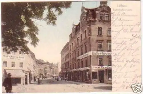 20181 Ak Löbau Bahnhofstrasse mit Geschäften 1917