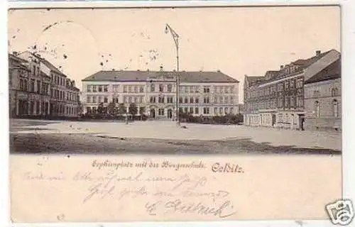 32427 Ak Colditz Sophienplatz mit der Bürgerschule 1913