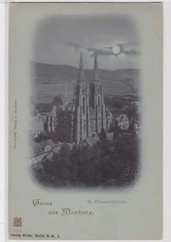 18624 Mondschein AK Gruss aus Marburg - St. Elisabethkirche